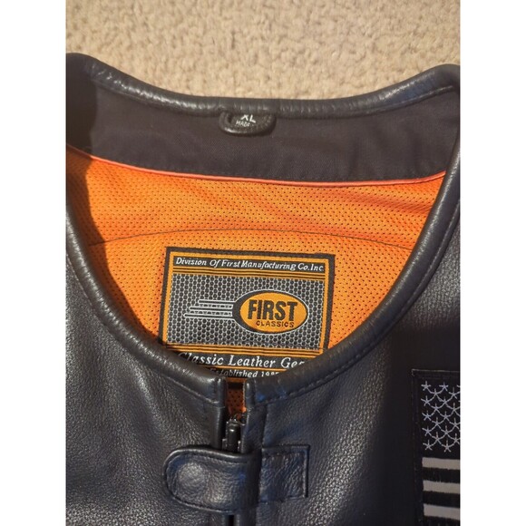 First Classics Leather Vest Mens XL With Firefighter, Flag, Eagle Patches - Picture 7 of 16